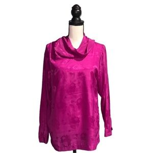 Halston- pink flora hooded long sleeve shirt size
